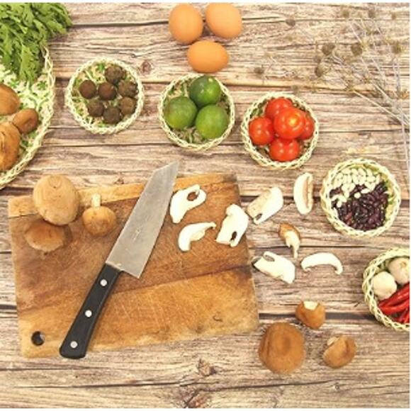 Hanging Woven Boho Bamboo Wicker Serving Tray, Wall Basket- Green - Picture 4 of 5